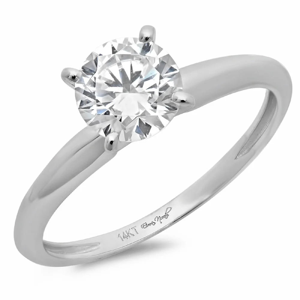 14K White Gold Solitaire Engagement Ring Y256