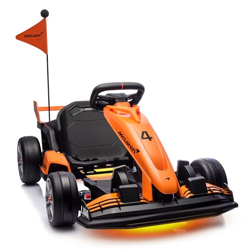 24V Kids Electric Go Kart with Dual 200W Motors, Adjustable Seat, Anti-Skid Tires, LED Lights, Orange F531001