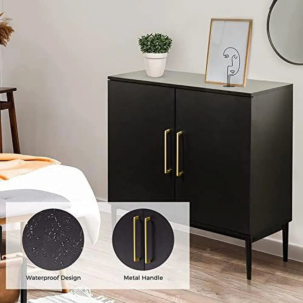 Set of 2 Black Wood Accent Cabinet with Doors E771250