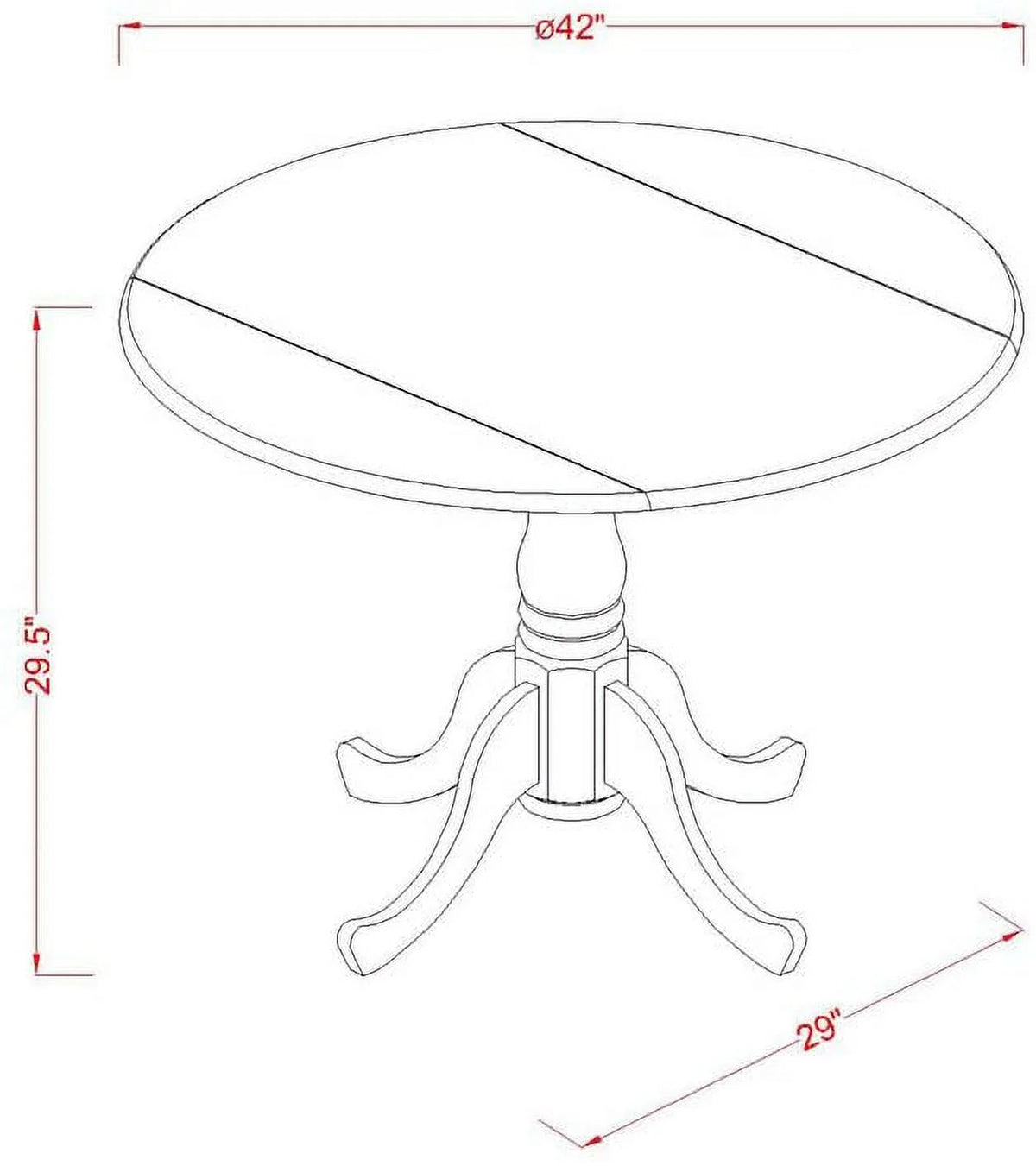 Round Dropleaf Pedestal Kitchen Table 42X42 Inch Y356