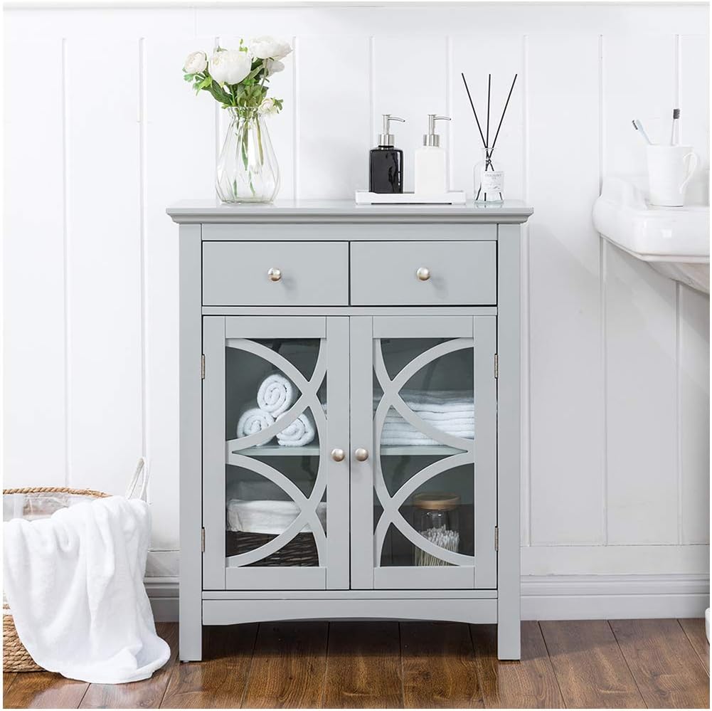 Grey Wooden Wall Storage Cabinet with Double Doors J15268