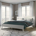 White Platform Bed with Headboard, Wood Bed Frame with Slat Support V304