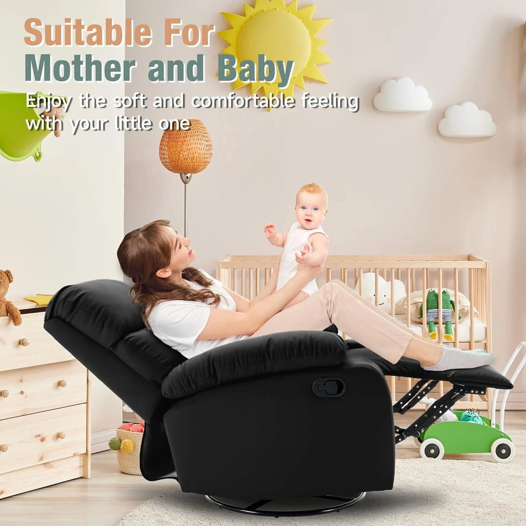 Small Black Swivel Recliner Chair with Adjustable Footrest E368571