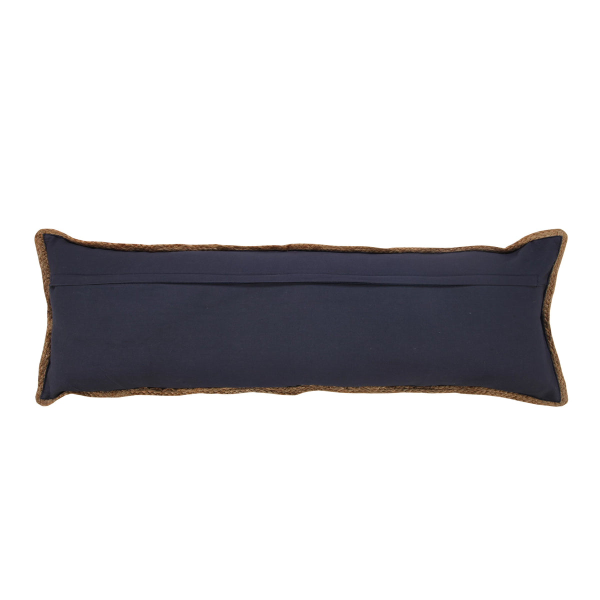 Navy Blue White Striped Jute Lumbar Throw Pillow U751851
