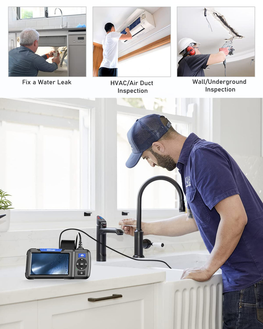 Dual Lens Industrial Endoscope 1080P Digital Borescope Inspection Camera with Light IP67 Waterproof 4.5 Screen 32GB Card 11.5FT Cable A538991