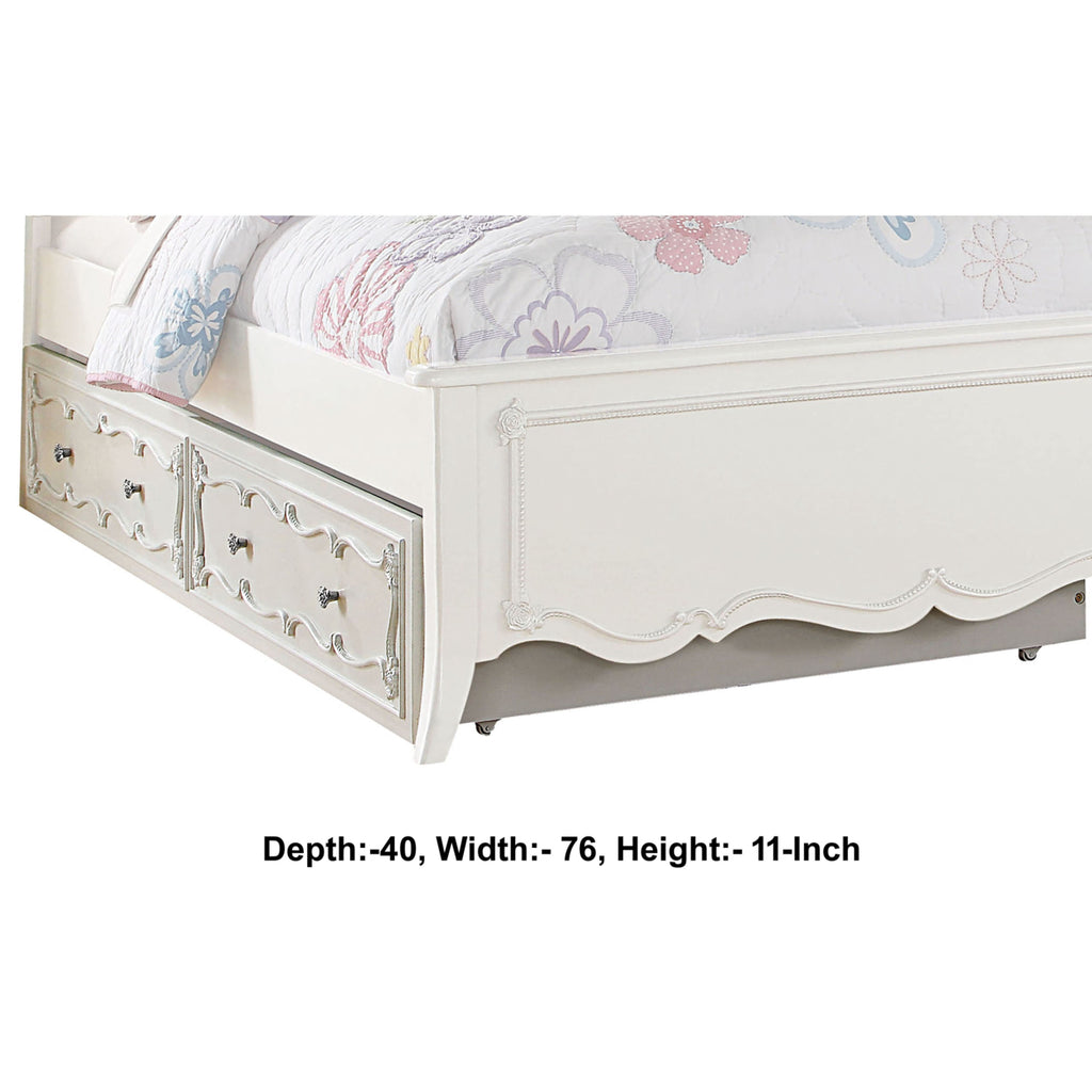 White Twin Size Wooden Trundle with Round Knobs and Caster Wheels N259994