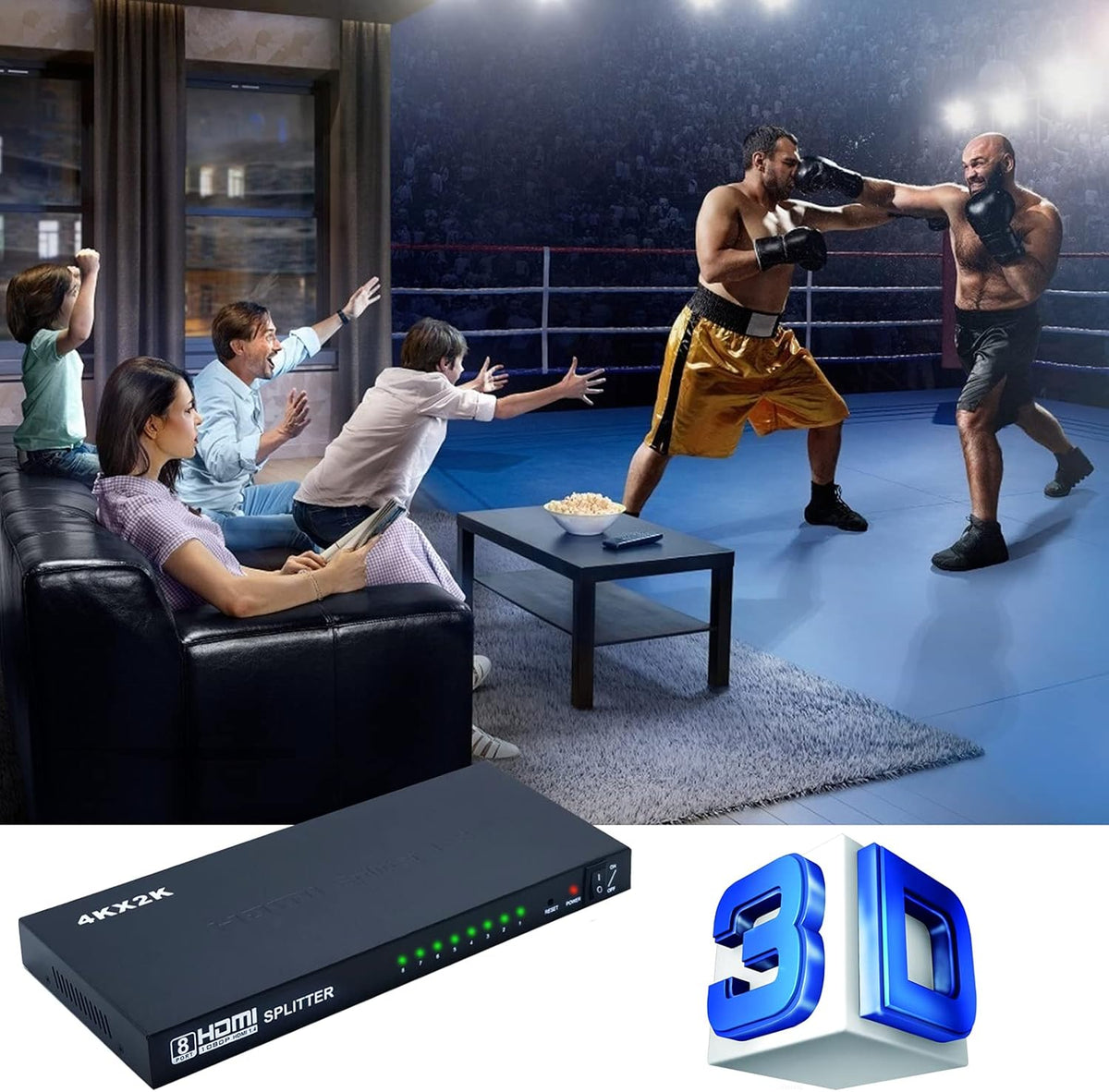 HDMI Splitter 1 in 8 Out, 4K@30Hz, Pack of 2 V602