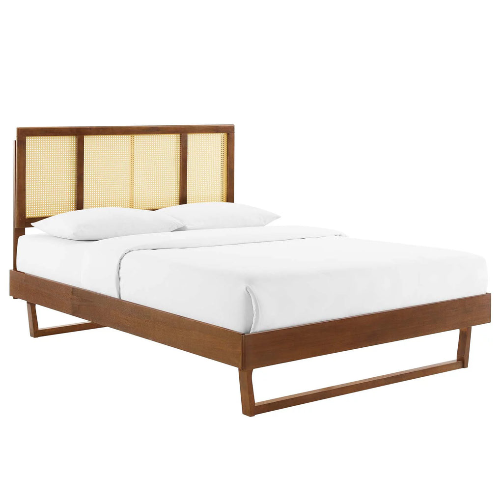 Walnut Cane and Wood King Platform Bed H168262