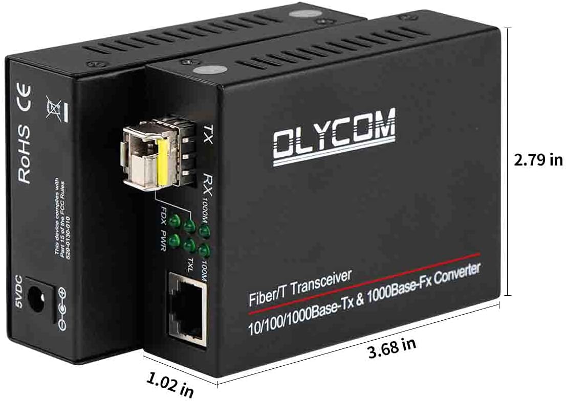 Gigabit Ethernet Fiber Optical Media Converter Bidi 10/100/1000Base-Tx SM 20km to RJ45 Port with 1.25Gbs SFP Transceivers Y947110