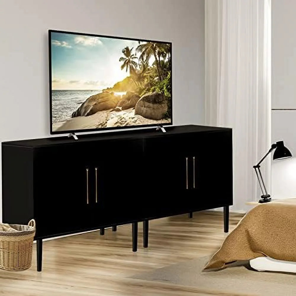 Set of 2 Black Wood Accent Cabinet with Doors E771250