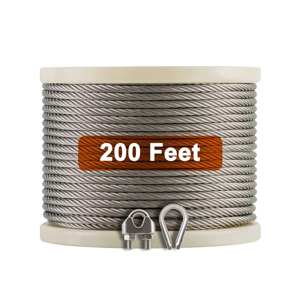 1/4 Stainless Steel Aircraft Cable with Clamps & Thimbles 200Ft B8251