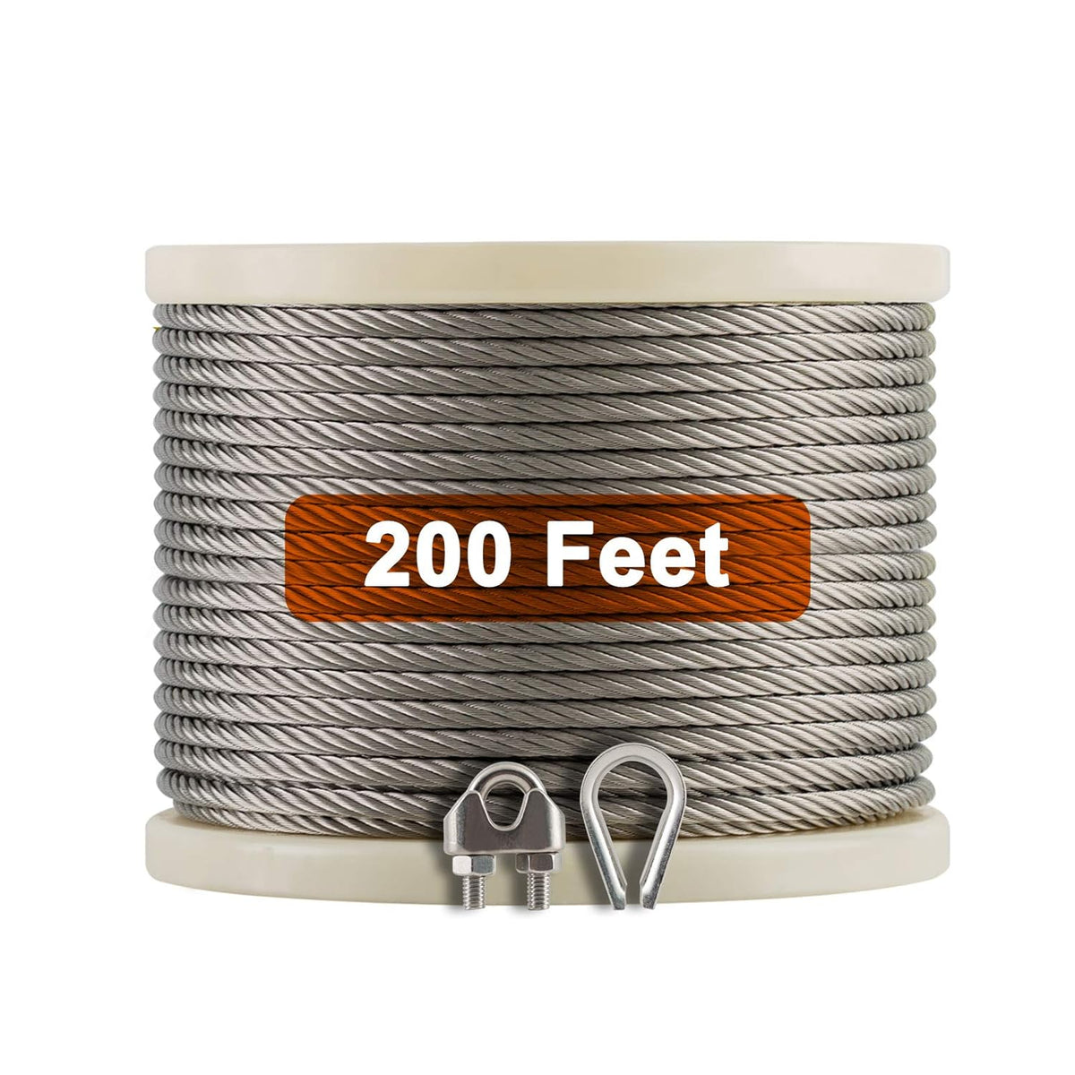 1/4 Stainless Steel Aircraft Cable with Clamps & Thimbles 200Ft B8251