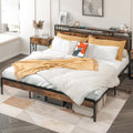 King Bed Frame with Storage Headboard and Charging Station J751