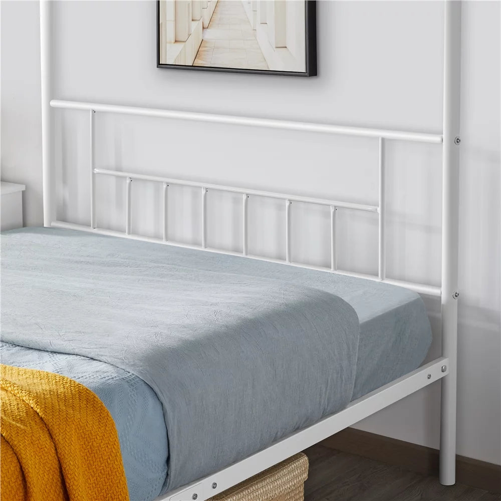 White Metal Canopy Bed Frame with Headboard and Footboard S153049