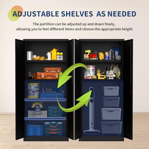 Black Metal Storage Cabinet with Doors and 4 Shelves Y213497