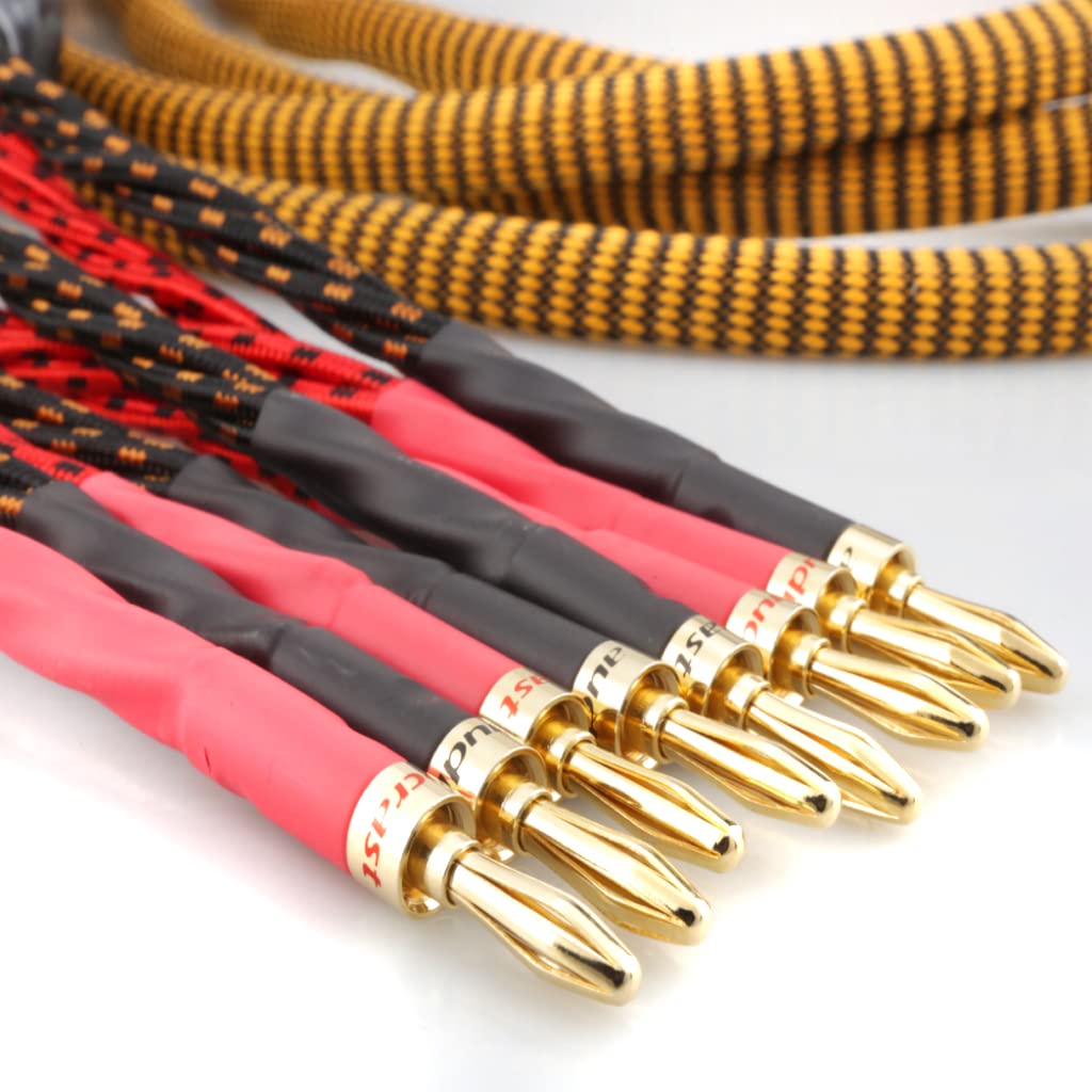 OFC Audiophile Speaker Cable with 8 Banana Plugs, 9.89ft 3m Nylon Braid A773