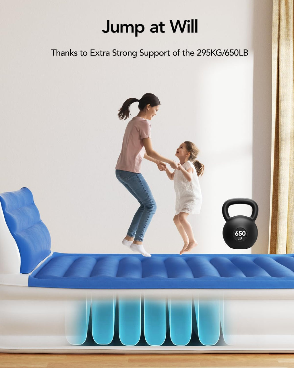 15" Blue Full Size Air Mattress with Built in Pump B355577