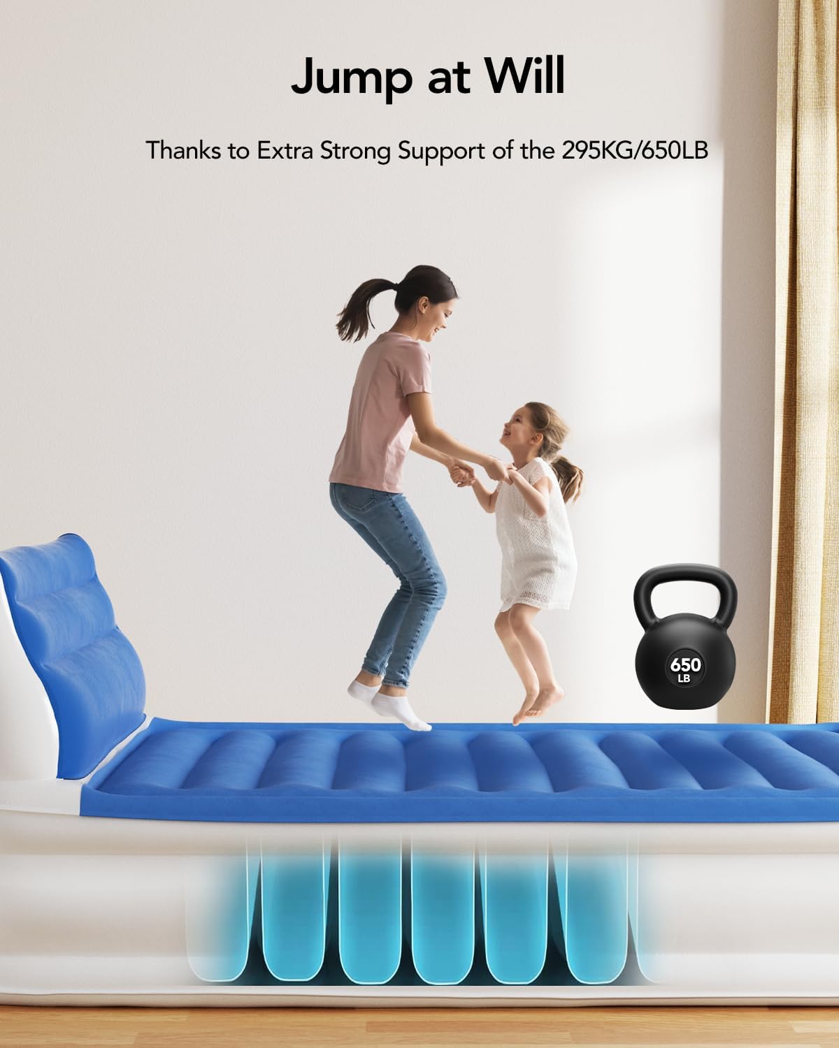 15" Blue Full Size Air Mattress with Built in Pump B355577