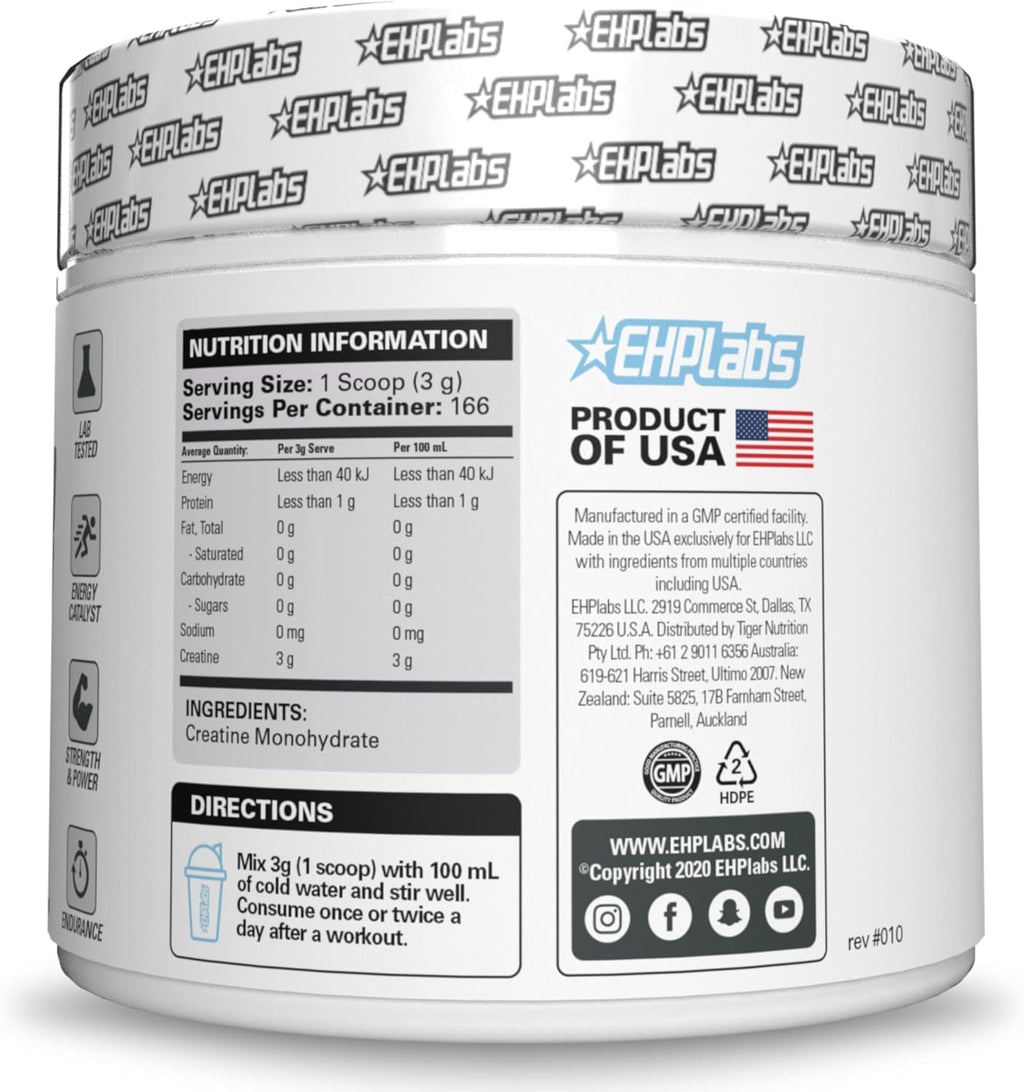 Creatine Monohydrate Powder, Unflavored - 100 Servings (500g) Y97594