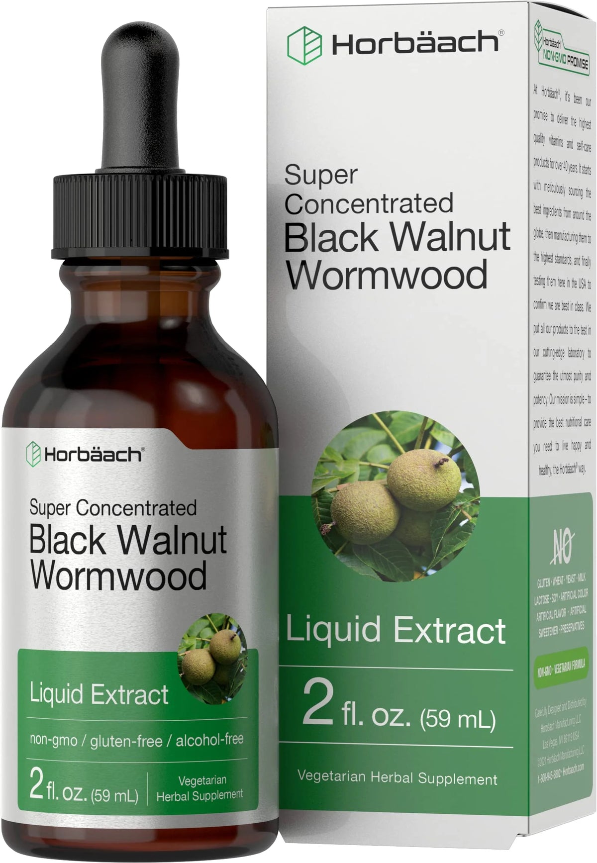 Black Walnut Wormwood Liquid Extract 2 fl oz Alcohol Free Tincture G874