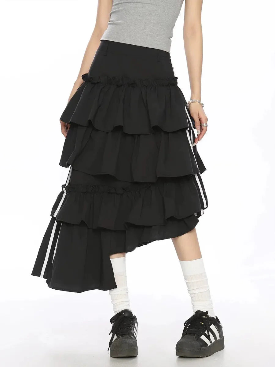 Striped Ruffle Irregular Midi Dress P985