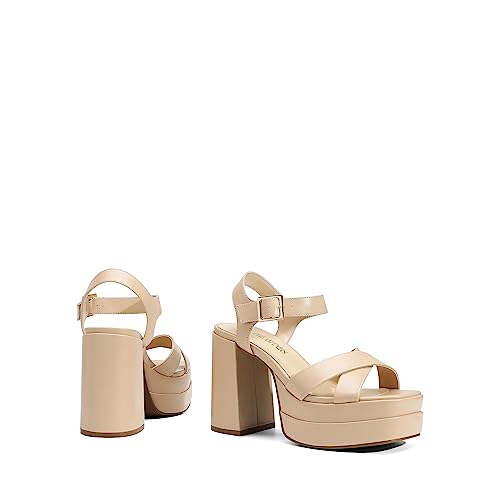 Women's Platform Chunky Heels Square Open Toe Ankle Strap High Heeled Sandals C723