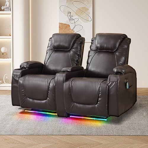 Brown Electric Power Loveseat Recliner Chair with Storage Armrest R7681