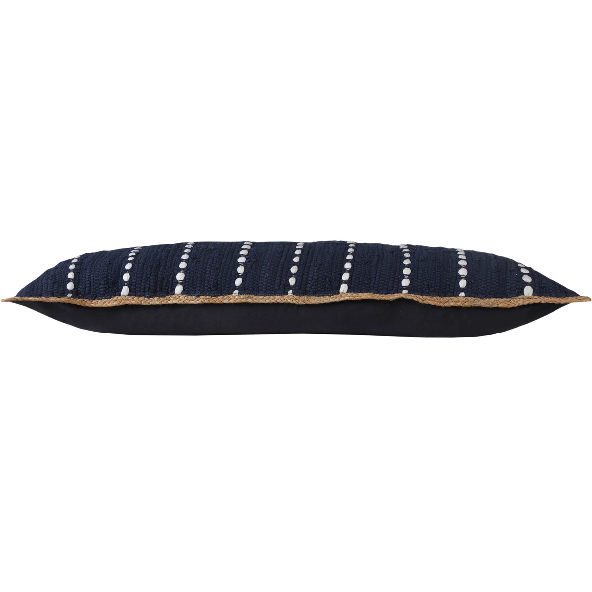 Navy Blue White Striped Jute Lumbar Throw Pillow U751851