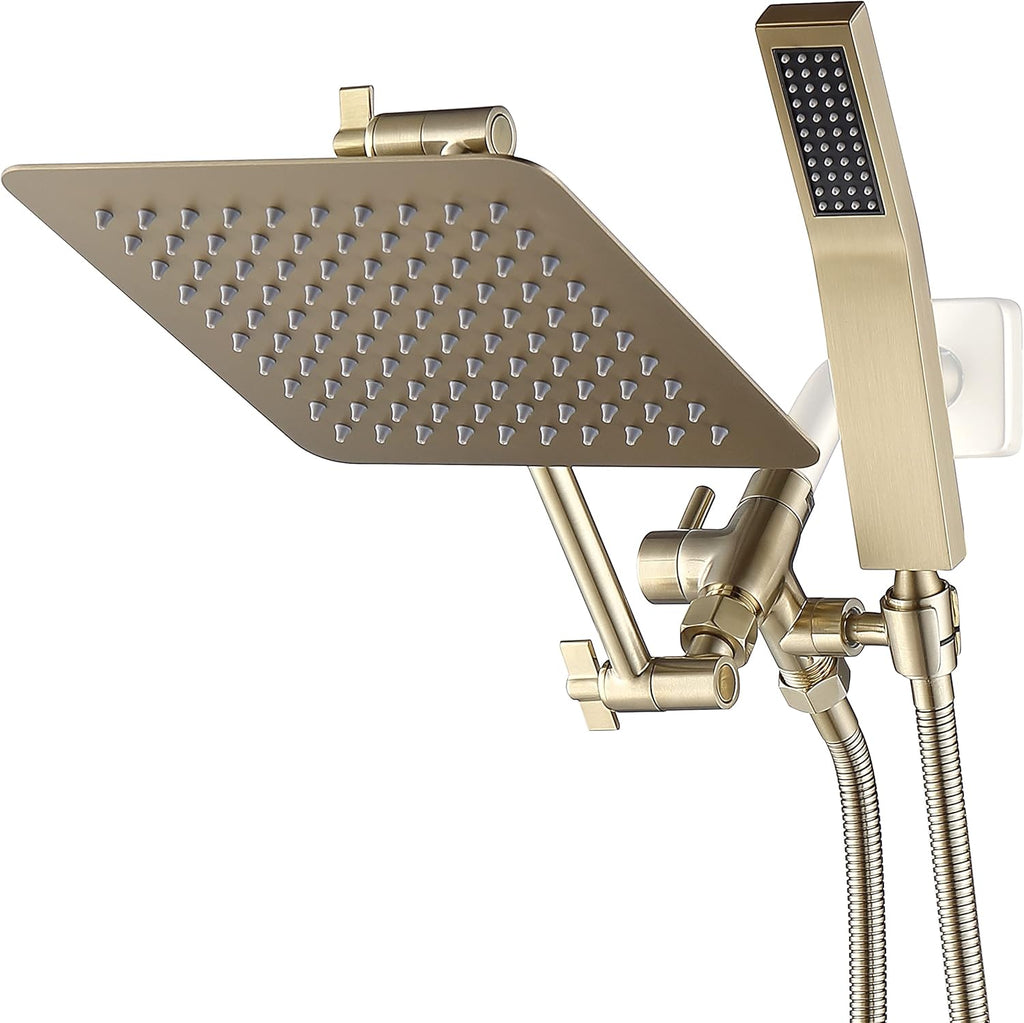 All Metal Dual Square Shower Head Combo with Handheld Shower Wand and 71" Extra Long Flexible Hose T715
