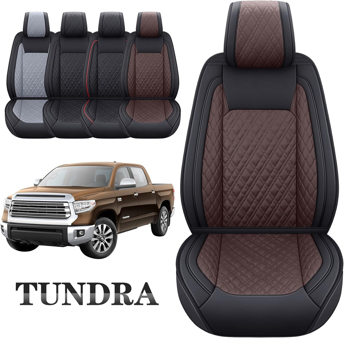 Black-Red Waterproof Leather Seat Covers Full Set for Pickup Truck W253