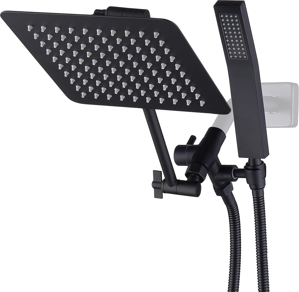 All Metal Dual Square Shower Head Combo with Handheld Shower Wand and 71" Extra Long Flexible Hose T715