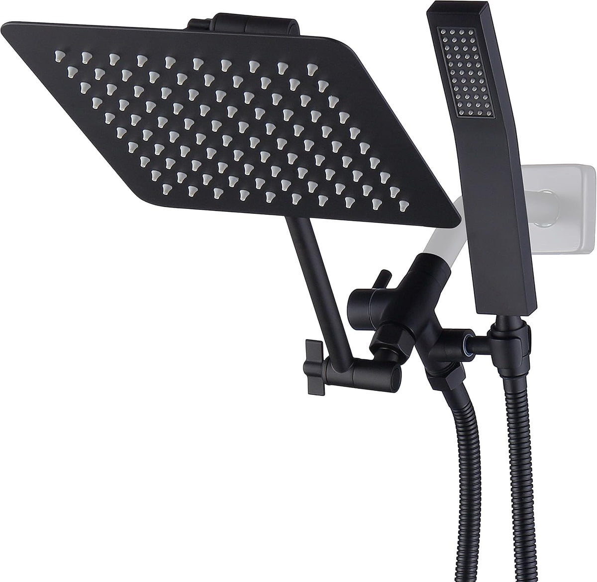 All Metal Dual Square Shower Head Combo with Handheld Shower Wand and 71" Extra Long Flexible Hose T715