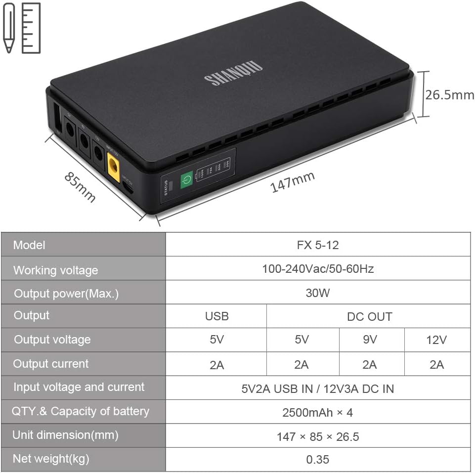Mini UPS Battery Backup Uninterruptible Power Supply with 10000mAh Power Bank L966178
