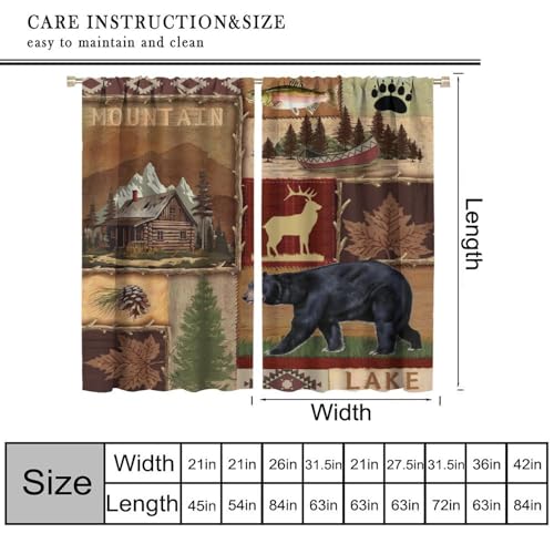Rustic Bear Moose Deer Curtains, Retro Pine Tree Cabin Country Lodge Camping Window Treatments Vintage Tribal Aztec Abstract Geometric Blackout Window Drapes 42x63in T278