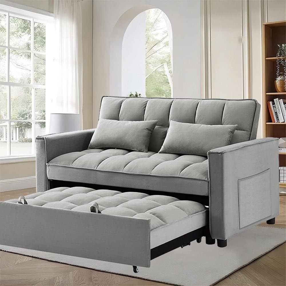 55" Width Convertible Loveseat Sleeper Sofa Grey V14841