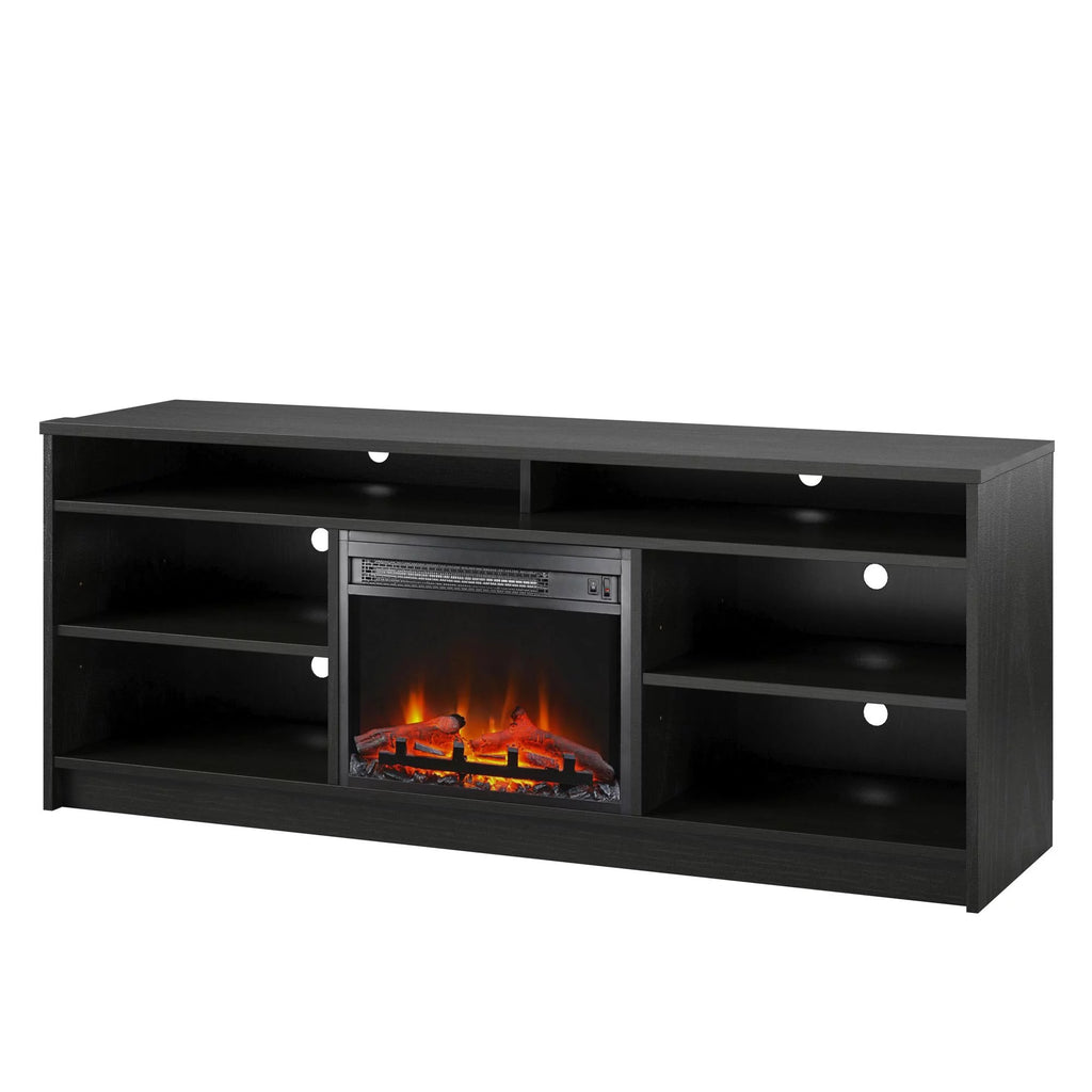 Black Oak TV Stand with Electric Fireplace Insert and 6 Shelves R45900