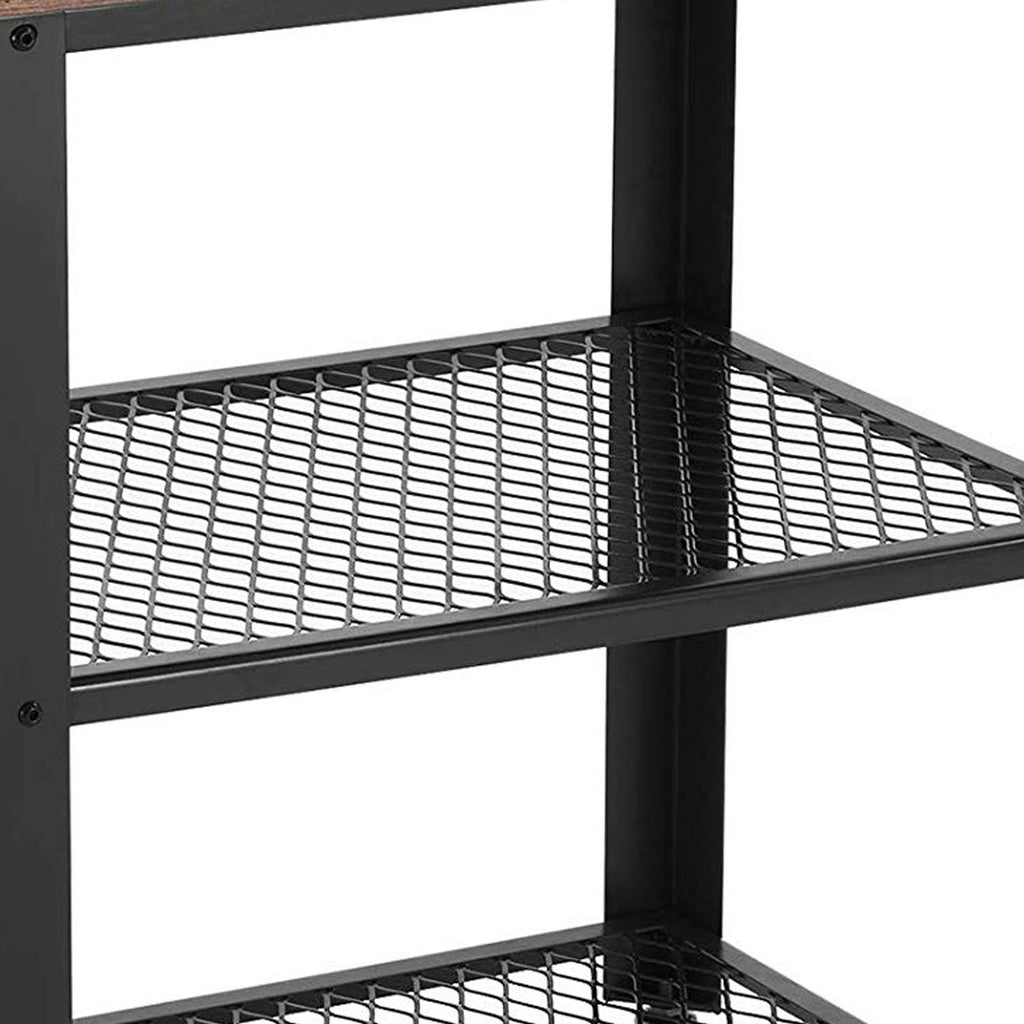 3 Tier Wooden Serving Cart with 2 Mesh Shelves Black and Brown E7650