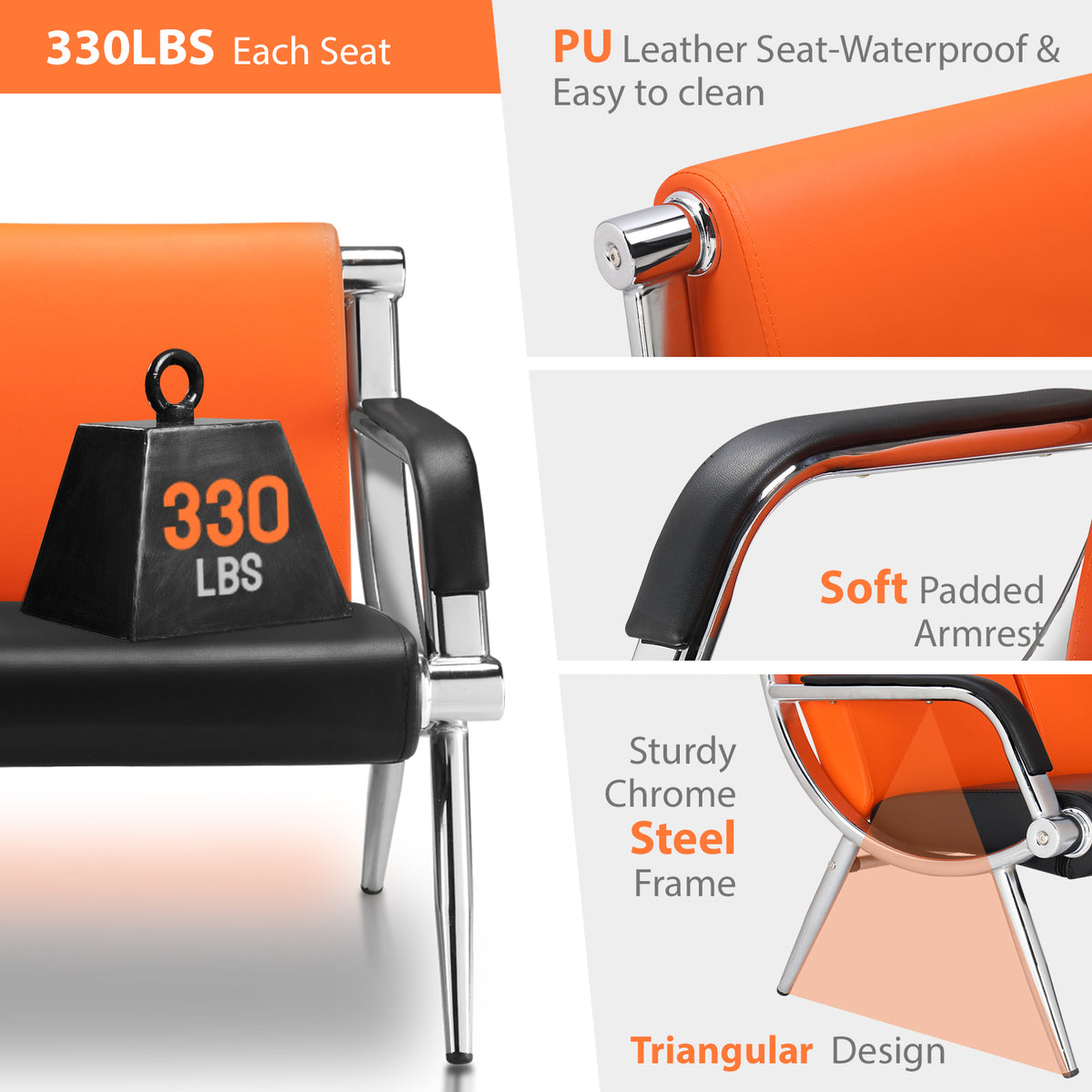 Orange 3-Seat Bench with Armrest E182110