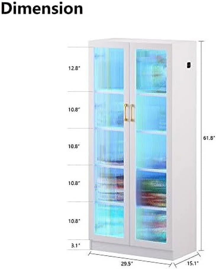 Tall Kitchen Pantry Cabinet with LED Light 5 Tier 2 Doors A71490