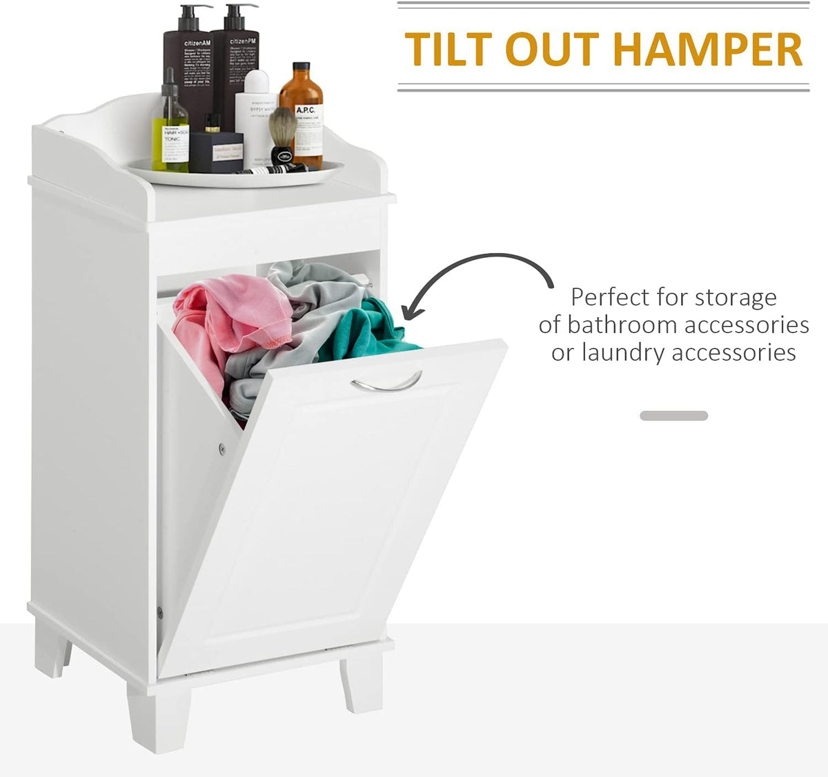 White Tilt Out Laundry Hamper Storage Cabinet H1032