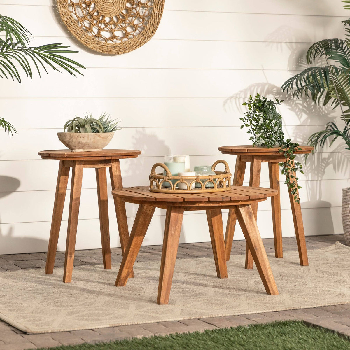 Acacia 3-Piece Round Patio Table Set Brown Q579543
