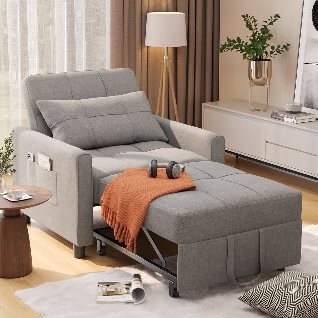 Grey Convertible Chair Single Bed M784