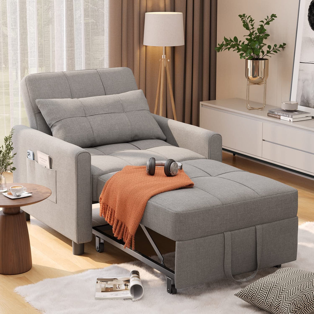 Grey Convertible Chair Single Bed M784