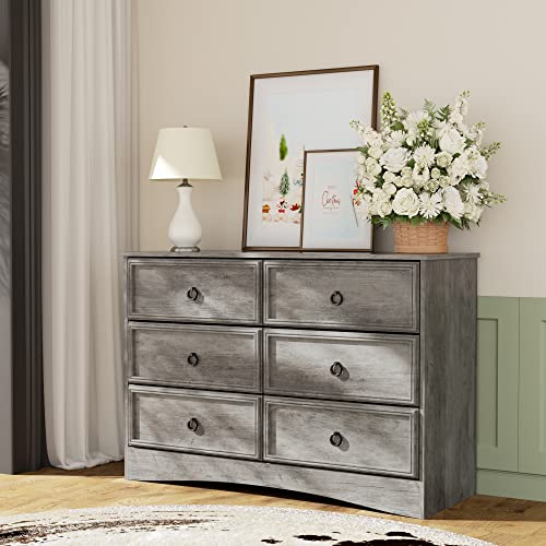 Gray 6 Drawer Dresser with Strip Lights U10348