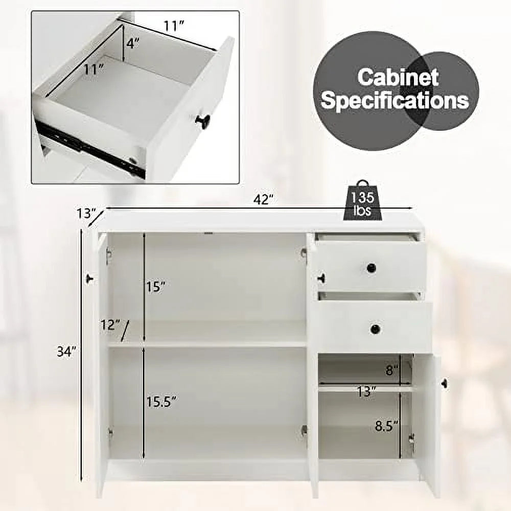 Buffet Cabinet with 2 Drawers 3-Door Adjustable Shelves White P17890