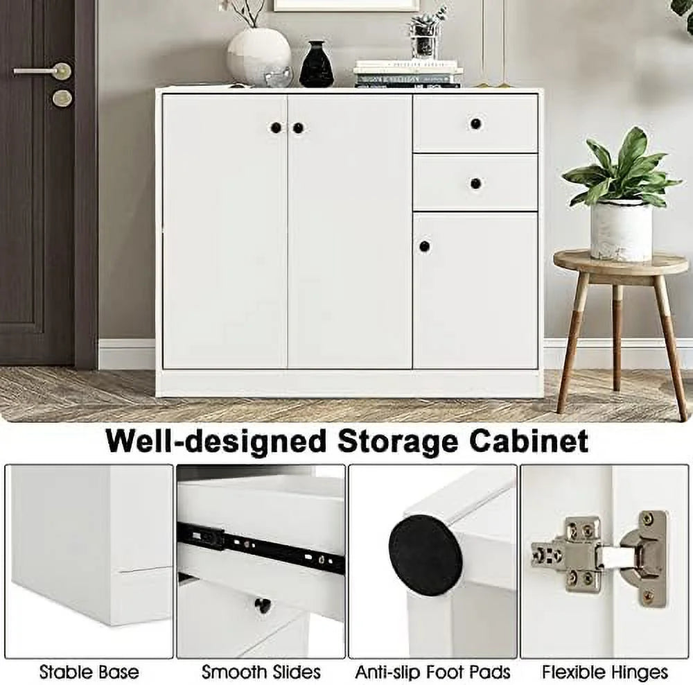 Buffet Cabinet with 2 Drawers 3-Door Adjustable Shelves White P17890