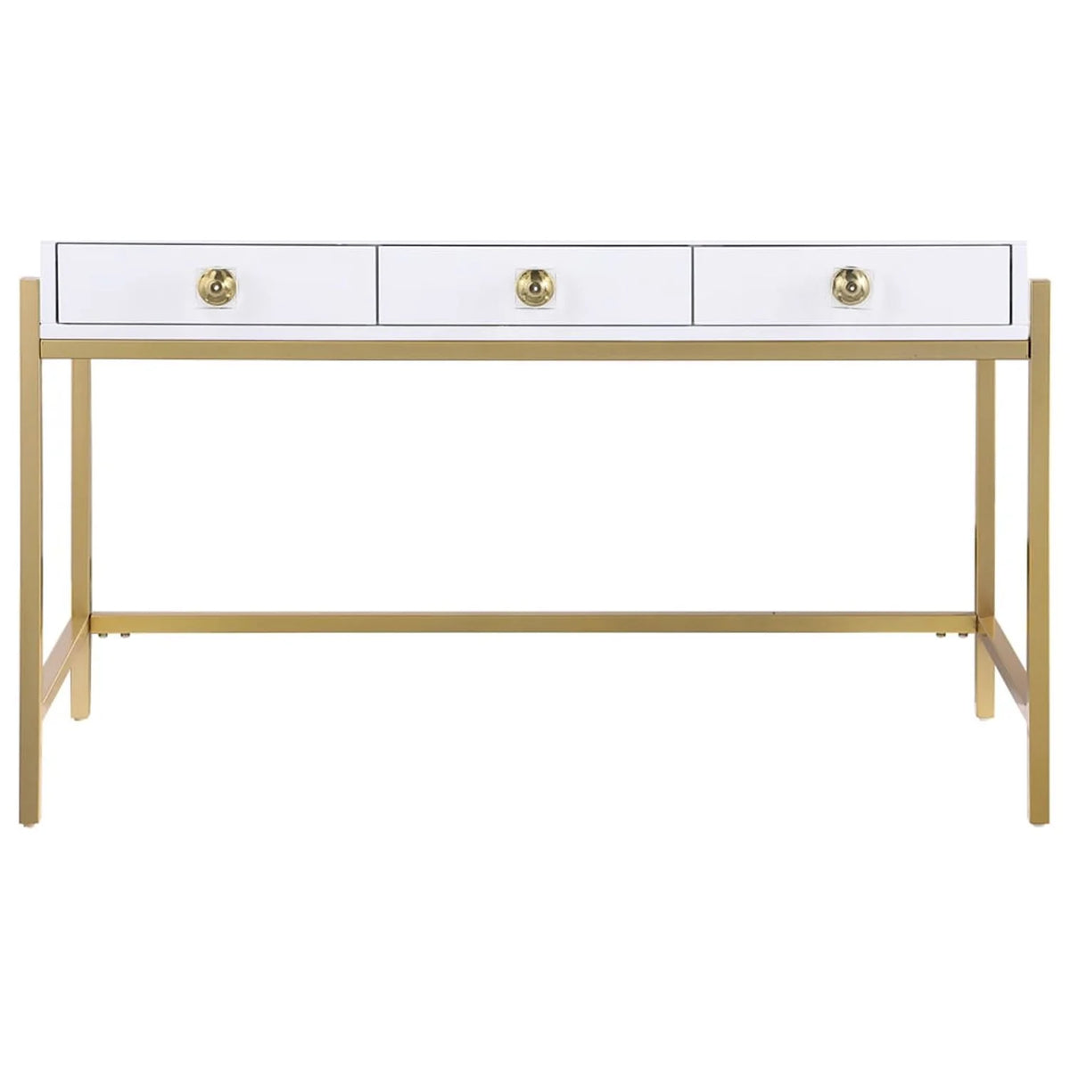 White Lacquered Computer Desk with Gold Frame K89901