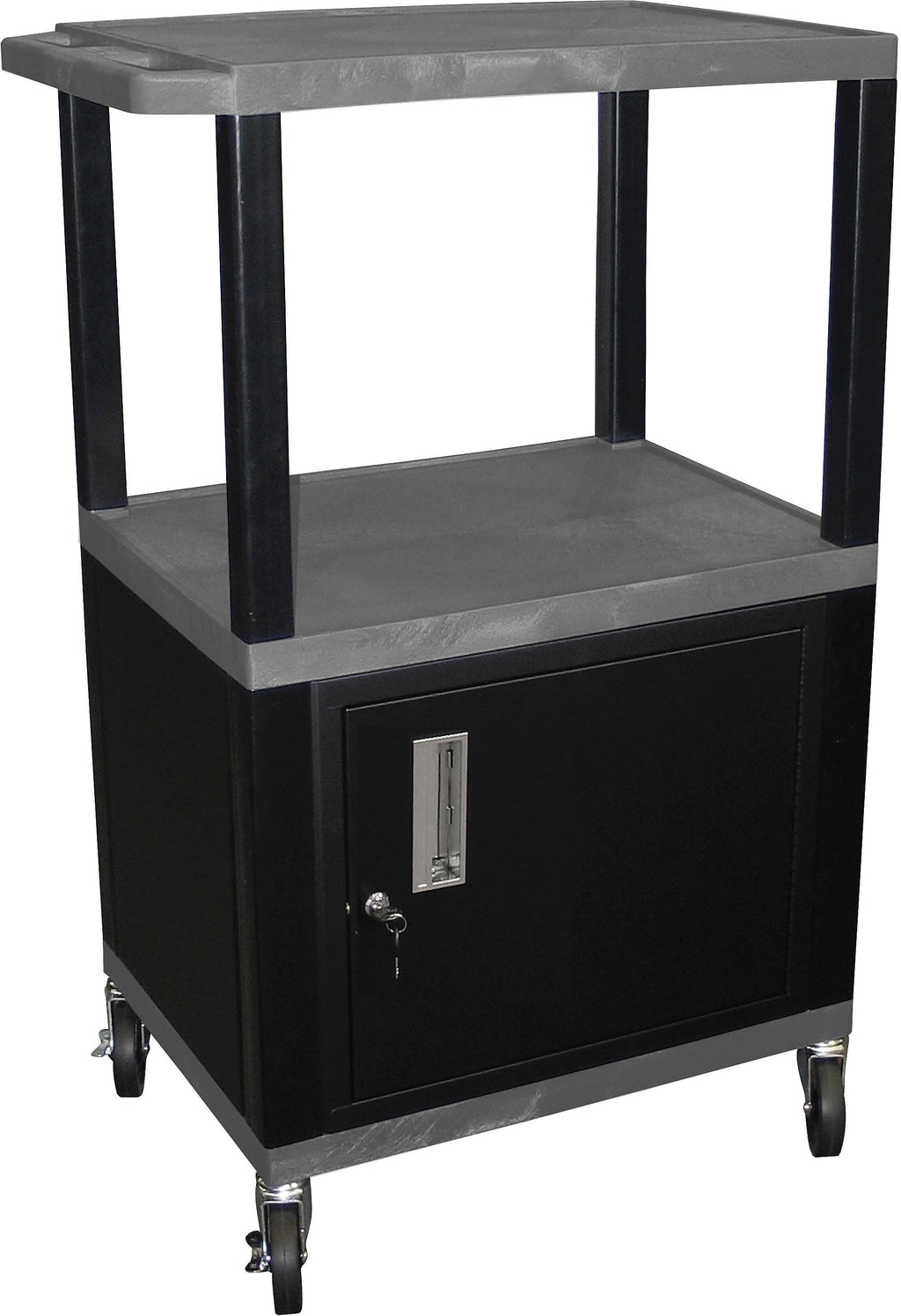 Gray 3 Shelf AV Cart with Cabinet F162