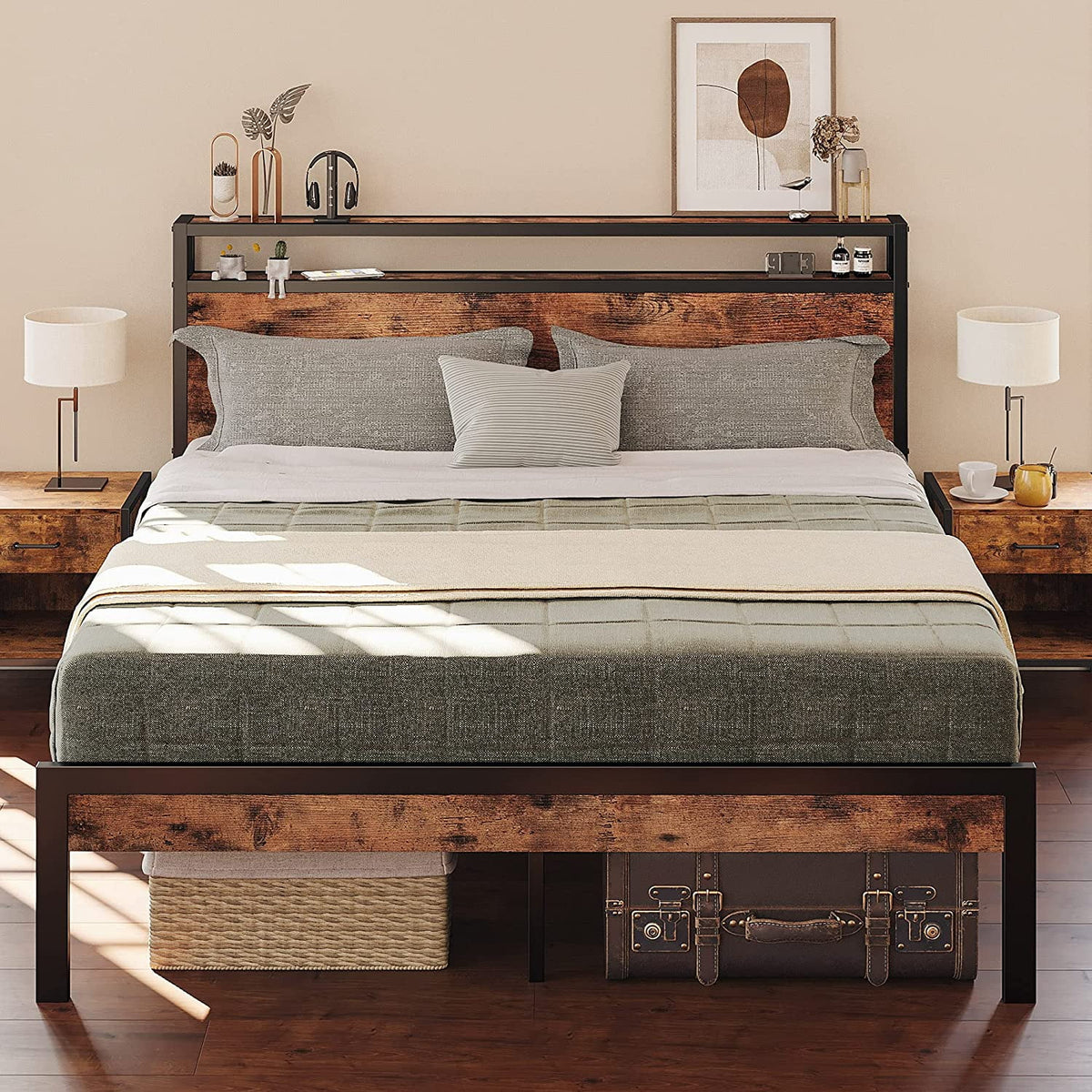 Queen Bed Frame with Industrial Headboard P8989