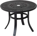 Cast Aluminum Round Side Table with Umbrella Hole, Black M24047